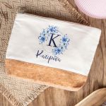 Μεγάλο Πρακτικό Εκρού Τσαντάκι & Νεσεσέρ με Φελλό, Blue Petal