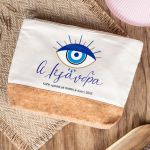 Μεγάλο Εκρού Τσαντάκι & Νεσεσέρ με Φελλό και Σχέδιο Μάτι