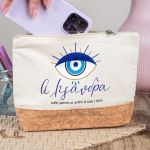 Μεγάλο Εκρού Τσαντάκι & Νεσεσέρ με Φελλό και Σχέδιο Μάτι