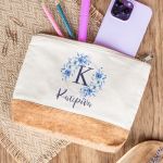 Μεγάλο Πρακτικό Εκρού Τσαντάκι & Νεσεσέρ με Φελλό, Blue Petal