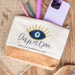 Μεγάλο Εκρού Τσαντάκι & Νεσεσέρ με Φελλό και Σχέδιο Μάτι