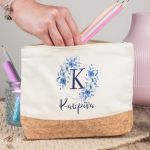 Μεγάλο Πρακτικό Εκρού Τσαντάκι & Νεσεσέρ με Φελλό, Blue Petal