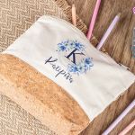 Μεγάλο Πρακτικό Εκρού Τσαντάκι & Νεσεσέρ με Φελλό, Blue Petal