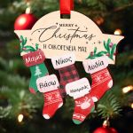 Ξύλινο Χριστουγεννιάτικο Στολίδι Δέντρου με Πέντε Κάλτσες