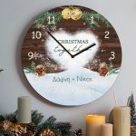 Χριστουγεννιάτικο Ρολόι Τοίχου Ξύλινο με Όνομα και Σχέδιο Γιορτές