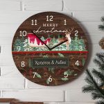 Χριστουγεννιάτικο Ρολόι Τοίχου Ξύλινο με Όνομα και Σχέδιο Ελάφι