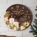 Χριστουγεννιάτικο Ρολόι Τοίχου Ξύλινο με Όνομα και Σχέδιο Ευχή
