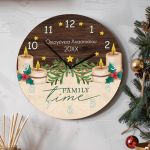 Χριστουγεννιάτικο Ρολόι Τοίχου Ξύλινο με Όνομα και Σχέδιο Χρόνος