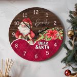 Χριστουγεννιάτικο Ρολόι Τοίχου Ξύλινο με Όνομα και Σχέδιο Santa