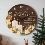 Χριστουγεννιάτικο Ρολόι Τοίχου Ξύλινο με Όνομα και Σχέδιο Ευχή