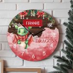 Χριστουγεννιάτικο Ρολόι Τοίχου Ξύλινο με Όνομα και Σχέδιο Δράκος