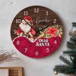 Χριστουγεννιάτικο Ρολόι Τοίχου Ξύλινο με Όνομα και Σχέδιο Santa