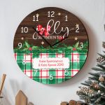 Χριστουγεννιάτικο Ρολόι Τοίχου Ξύλινο με Όνομα και Σχέδιο Jolly