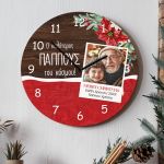 Χριστουγεννιάτικο Ρολόι Τοίχου Ξύλινο με Όνομα και Σχέδιο Παππούς