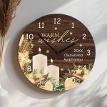 Χριστουγεννιάτικο Ρολόι Τοίχου Ξύλινο με Όνομα και Σχέδιο Ευχή