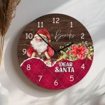 Χριστουγεννιάτικο Ρολόι Τοίχου Ξύλινο με Όνομα και Σχέδιο Santa
