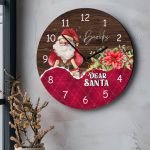 Χριστουγεννιάτικο Ρολόι Τοίχου Ξύλινο με Όνομα και Σχέδιο Santa