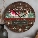 Χριστουγεννιάτικο Ρολόι Τοίχου Ξύλινο με Όνομα και Σχέδιο Ελάφι