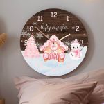 Χριστουγεννιάτικο Ρολόι Τοίχου Ξύλινο με Όνομα και Σχέδιο Μπισκότο