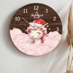 Χριστουγεννιάτικο Ρολόι Τοίχου Ξύλινο με Όνομα και Σχέδιο Unicorn