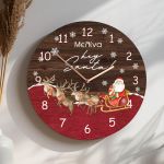 Χριστουγεννιάτικο Ρολόι Τοίχου Ξύλινο με Όνομα και Σχέδιο Ελάφια