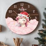 Χριστουγεννιάτικο Ρολόι Τοίχου Ξύλινο με Όνομα και Σχέδιο Unicorn