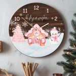 Χριστουγεννιάτικο Ρολόι Τοίχου Ξύλινο με Όνομα και Σχέδιο Μπισκότο