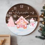 Χριστουγεννιάτικο Ρολόι Τοίχου Ξύλινο με Όνομα και Σχέδιο Μπισκότο