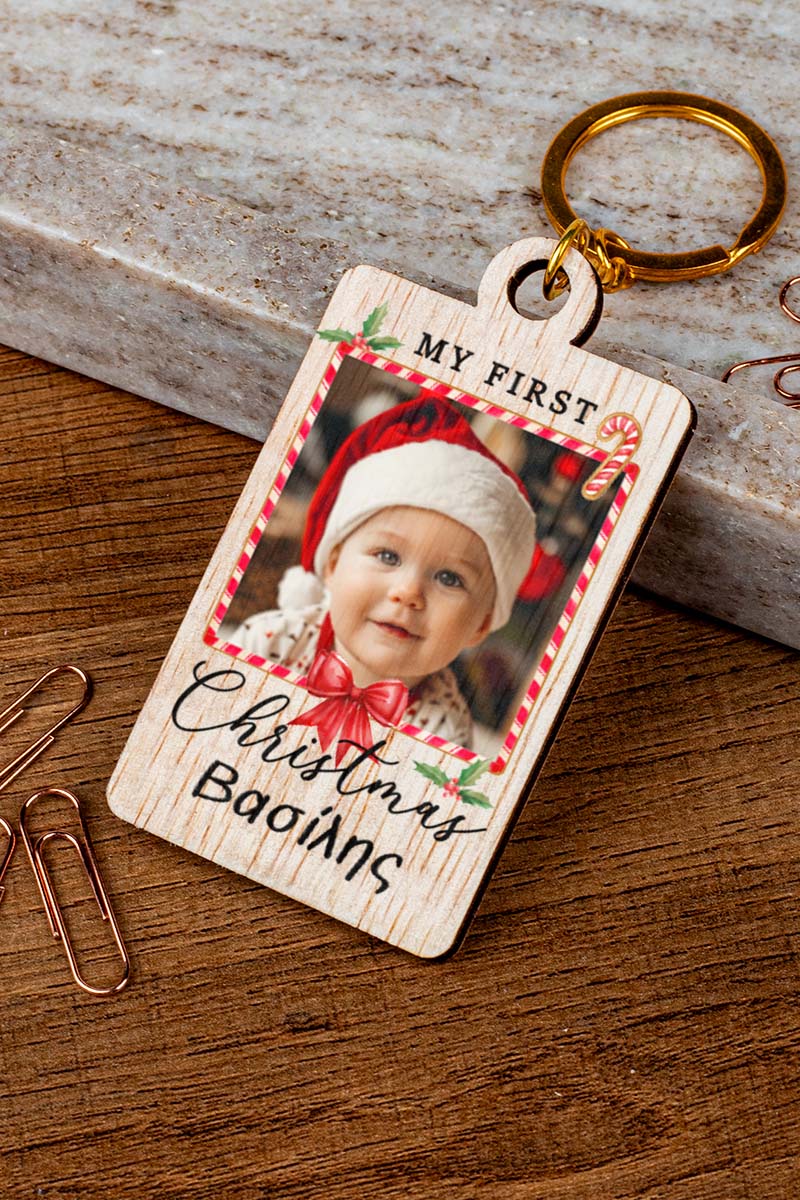 Χριστουγεννιάτικο Μπρελόκ Ξύλινο με Φωτογραφία και Όνομα