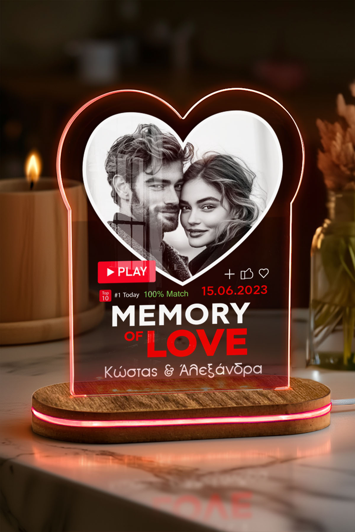 Φωτιστικο Led με Φωτογραφία σε Σχήμα Καρδιά για Ζευγάρια