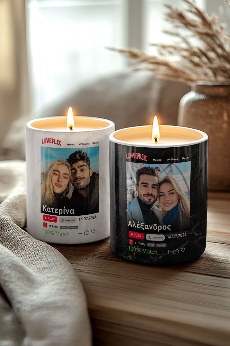 Σετ 2 Κεριά Matching Προσωποποιημένα με Φωτογραφίες