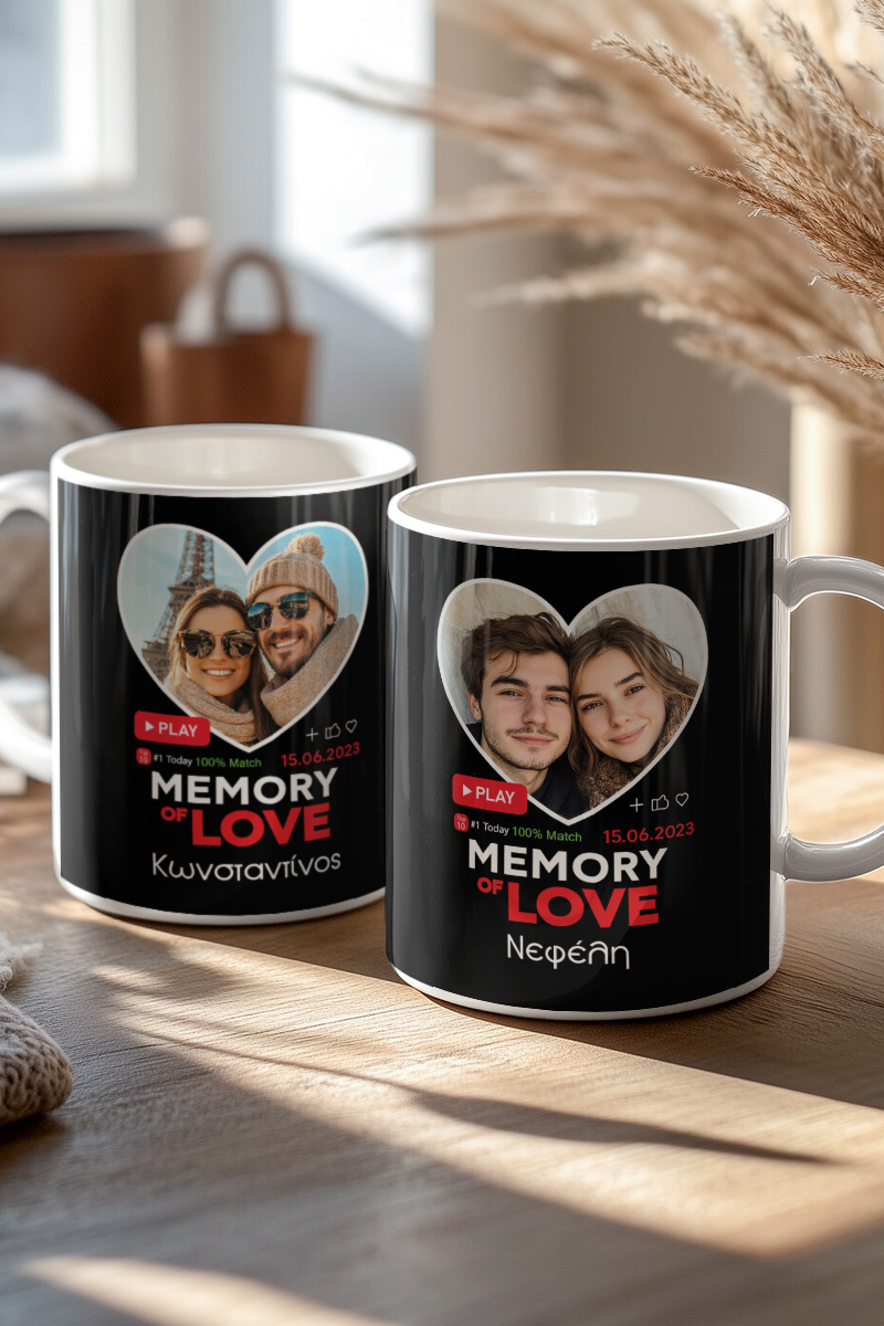 Σετ 2 Κούπες Matching με Φωτογραφίες σε Σχήμα Καρδιά