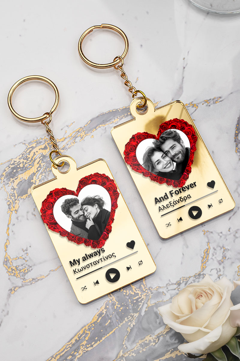 Σετ 2 Μπρελόκ Κλειδιών Golden Mirror για Ερωτευμένα Ζευγάρια