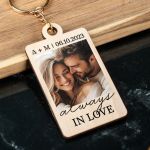 Μπρελόκ Κλειδιών Ξύλινο με Φωτογραφία, Δώρο για Ζευγάρια