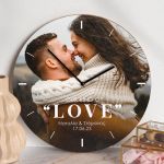 Ξύλινο Ρολόι Τοίχου με Ονόματα και Ημερομηνία, Δώρο για Ζευγάρι