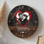 Ρολόι Τοίχου Ξύλινο με Όνομα και Φωτογραφία, Δώρο για Ζευγάρια