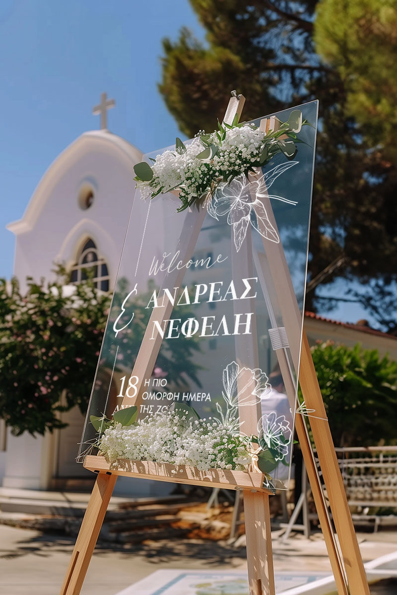Ταμπέλα Καλωσορίσματος Γάμου με Σχέδιο Γραμμικά Λουλούδια