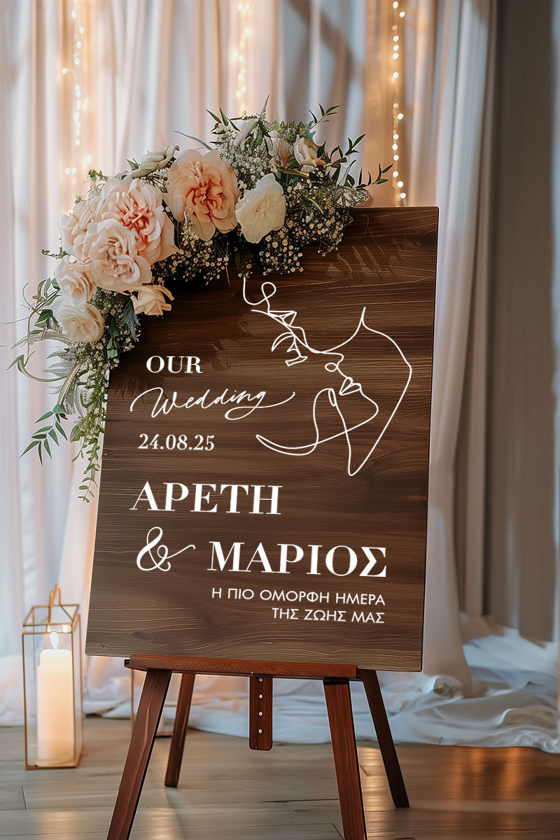 Πινακίδα Καλωσορίσματος Γάμου με Σχέδιο Γραμμικές Φιγούρες