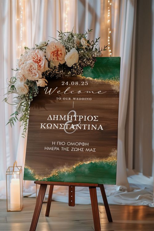 Ταμπέλα Καλωσορίσματος Γάμου με Σχέδιο Warm Welcome