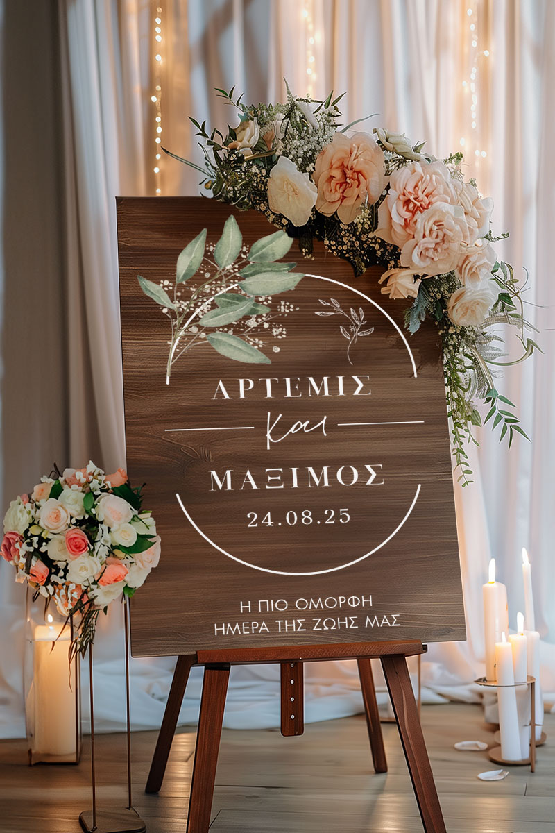 Ταμπέλα Καλωσορίσματος Γάμου με Σχέδιο Delicate Lines