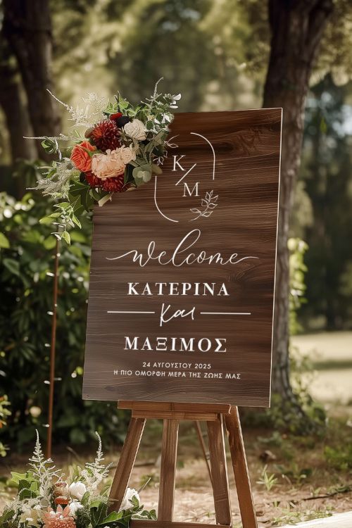 Πινακίδα Καλωσορίσματος Γάμου με Σχέδιο Modern Touch