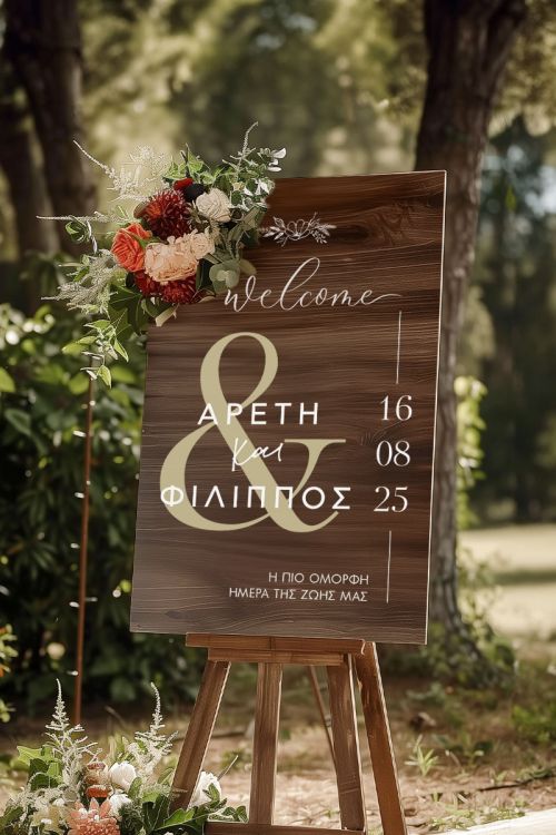 Ταμπέλα Γάμου με Γραμμικό Σχέδιο και Κομψές Γραμμές