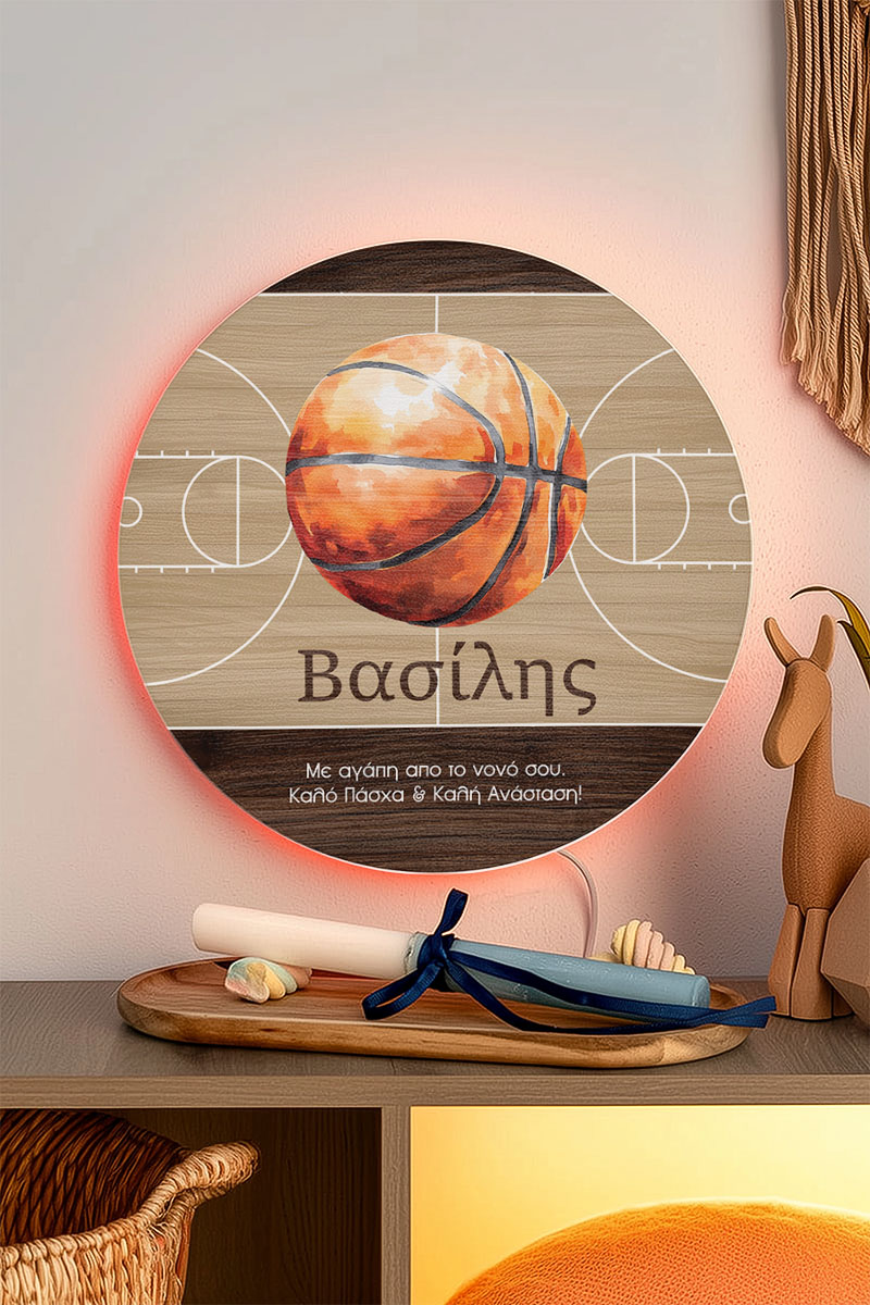Premium Λαμπάδα με Φωτιστικό Τοίχου και Σχέδιο Basketball