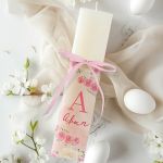 Premium Πασχαλινή Λαμπάδα Παιδική Πλακέ με Σχέδιο Ροζ Άνθοι