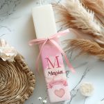 Premium Πασχαλινή Πλακέ Λαμπάδα με Σχέδιο Ροζ Σύννεφα