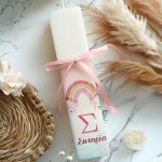 Χειροποίητη Λαμπάδα Πλακέ για Παιδιά με Σχέδιο Ουράνιο Τόξο