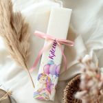 Παιδική Λαμπάδα Πλακέ Πάσχα με Θέμα Μονόκερος με Μπαλόνια