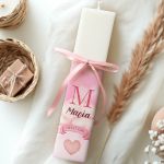 Premium Πασχαλινή Πλακέ Λαμπάδα με Σχέδιο Ροζ Σύννεφα