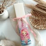 Χειροποίητη Πασχαλινή Λαμπάδα Πλακέ με Σχέδιο Ροζ Γοργόνα