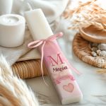 Premium Πασχαλινή Πλακέ Λαμπάδα με Σχέδιο Ροζ Σύννεφα